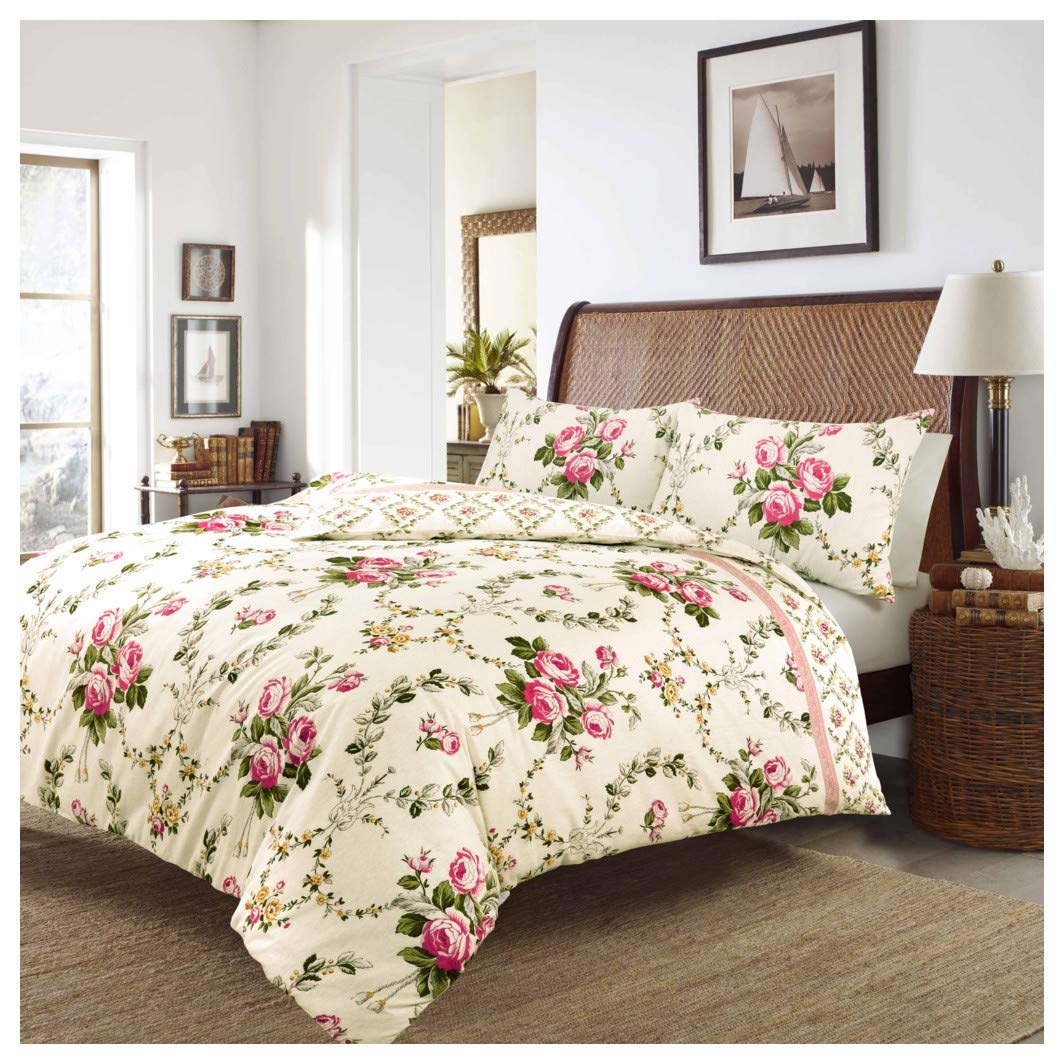 Hendem® Olivia Flannelette Duvet Quilt Cover Set Floral Thermal Flannel 100% Brushed Cotton (Pink, King)