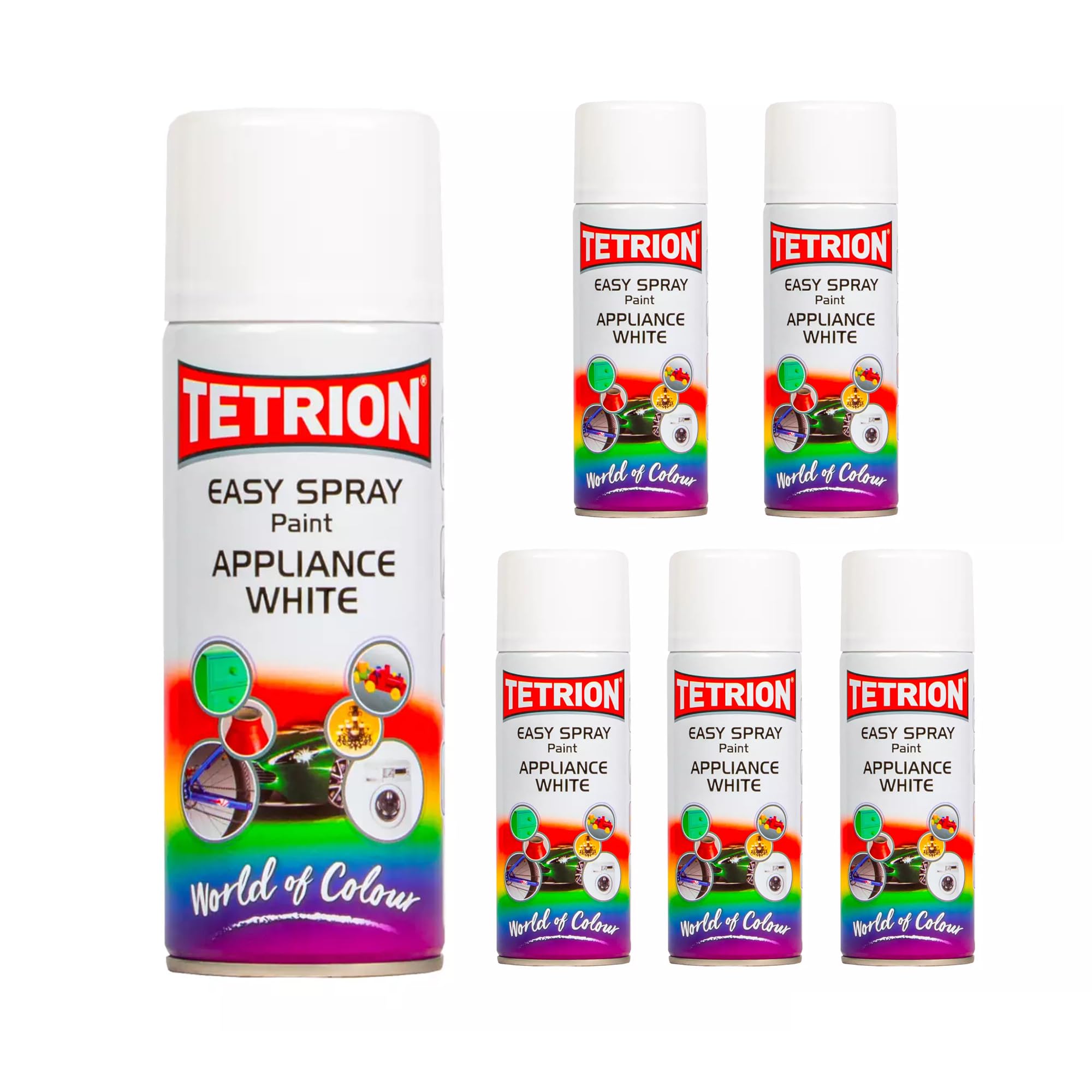 Tetrion Easy Spray Paint – Appliance White 400ml (Pack of 6) - Acrylic Spray for Wood, Metal, Plastic &amp; More, Long Lasting, Use with Hi-Build Primer - Indoor &amp; Outdoor Use, 13.5 Oz