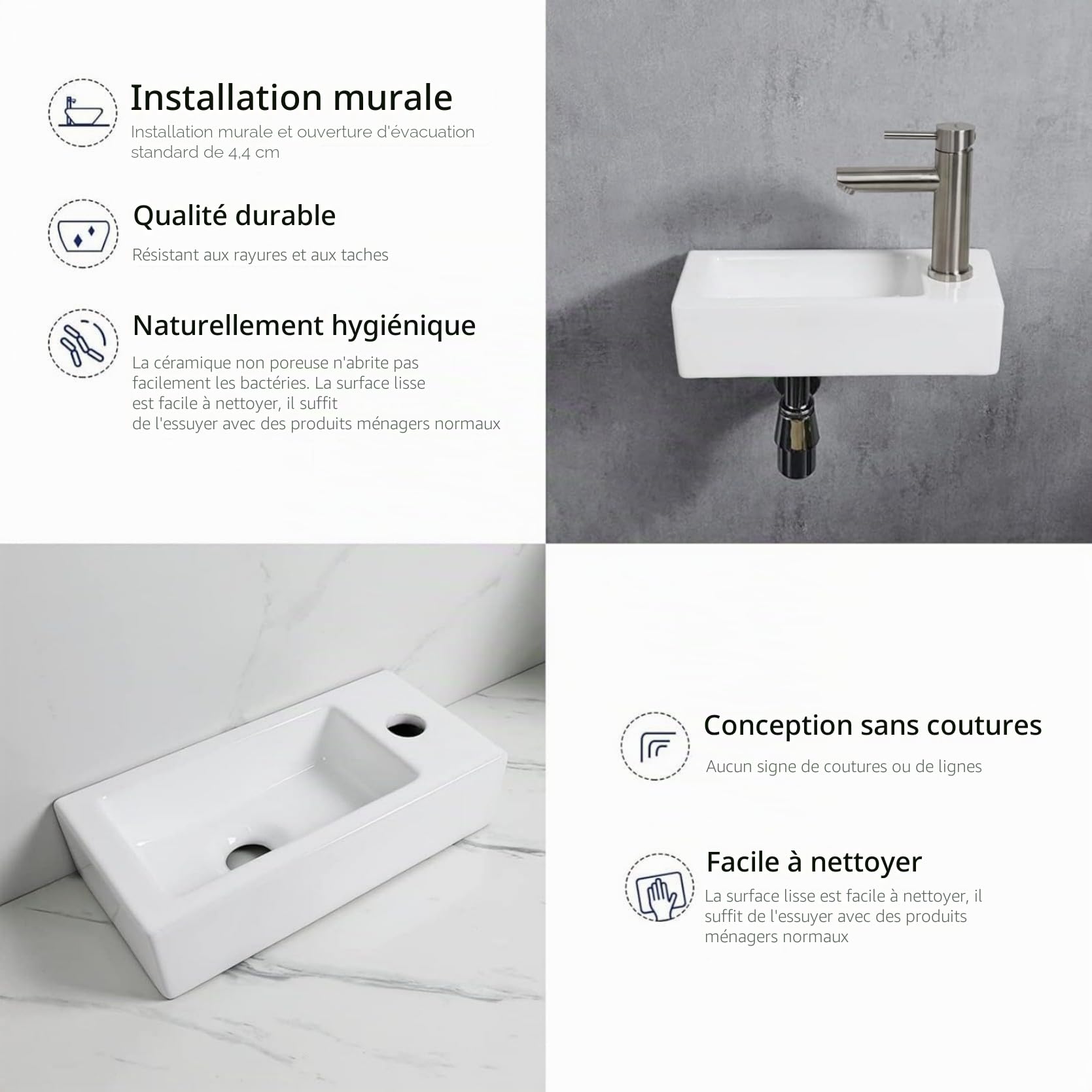 Ibergrif lavabo lave-mains suspendu en céramique blanche