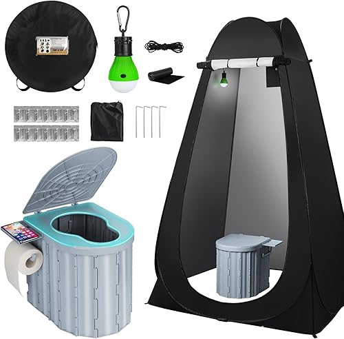 Miniatura 10 de Portable Camping Toilet with Pop-Up Privacy Tent, 12-inch Toilet Seat, Outdoor Portable Folding Toilet Potty for Adults Load Capacity of 400 Lbs,