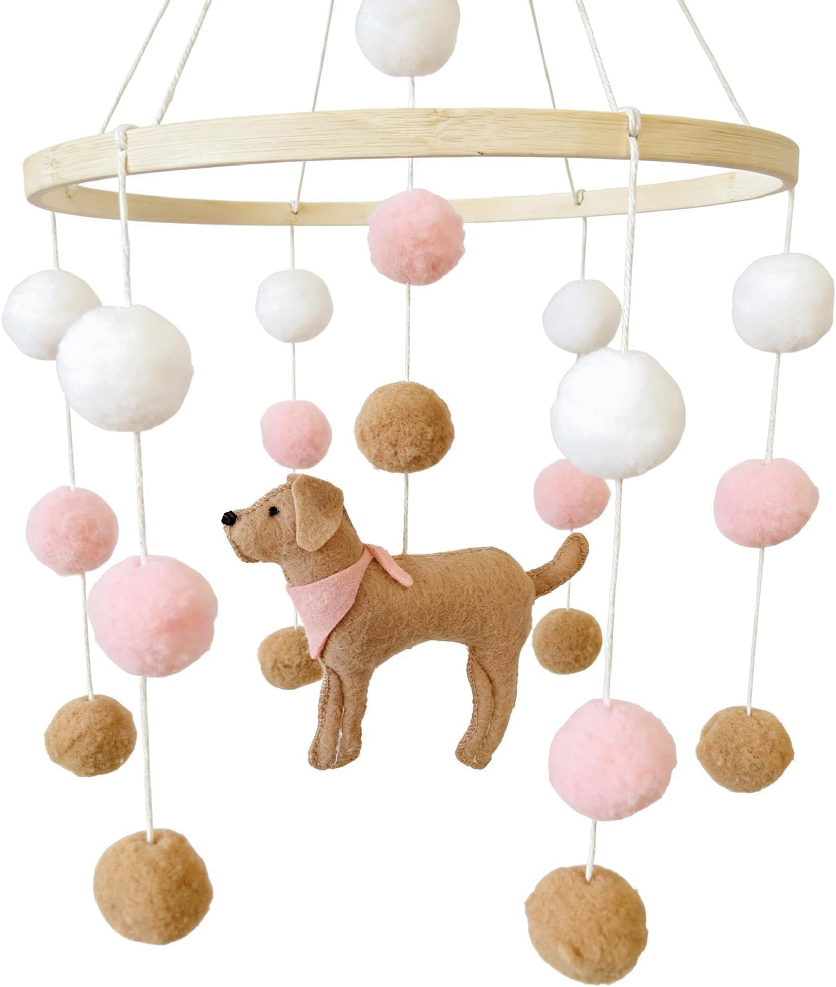Baby Crib Mobile for Girls Boys Dog Theme Baby Mobile for Crib Mobile for Bassinet with Felt Ball, Pink