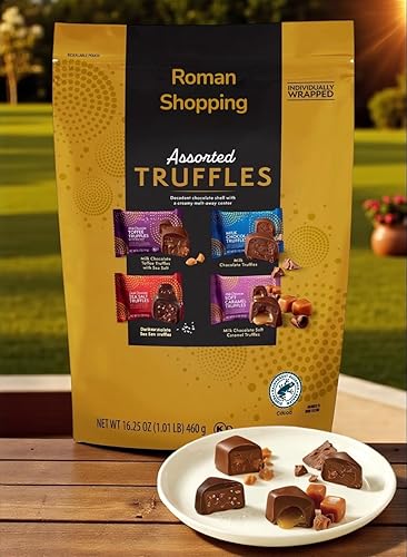 Member Mark - Trufas de chocolate surtidas, bolsa de 16.5 onzas, cuatro sabores de chocolate, leche y chocolate negro, sal marina, caramelo