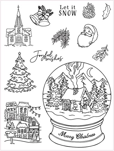 Arbuya Globos de nieve de Navidad, sellos transparentes para diarios de arte o hacer tarjetas, casa de invierno, árbol de Navidad, sellos