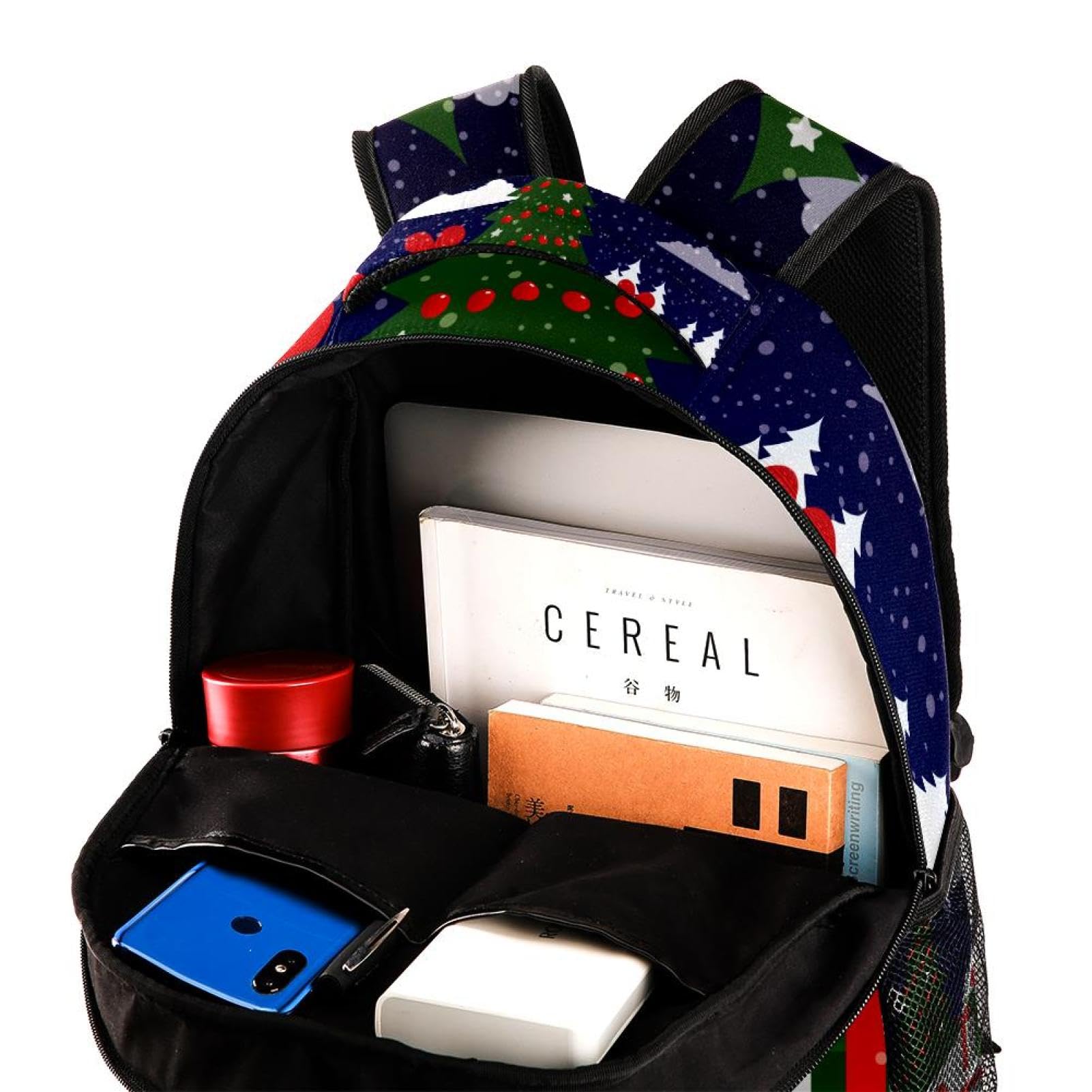 Zaino per la scuola, grande capacità, per vacanze, notte, albero di Natale, viaggio, per computer portatile, impermeabile, per adolescenti, ragazze, ragazzi, adatto per notebook da 15,6