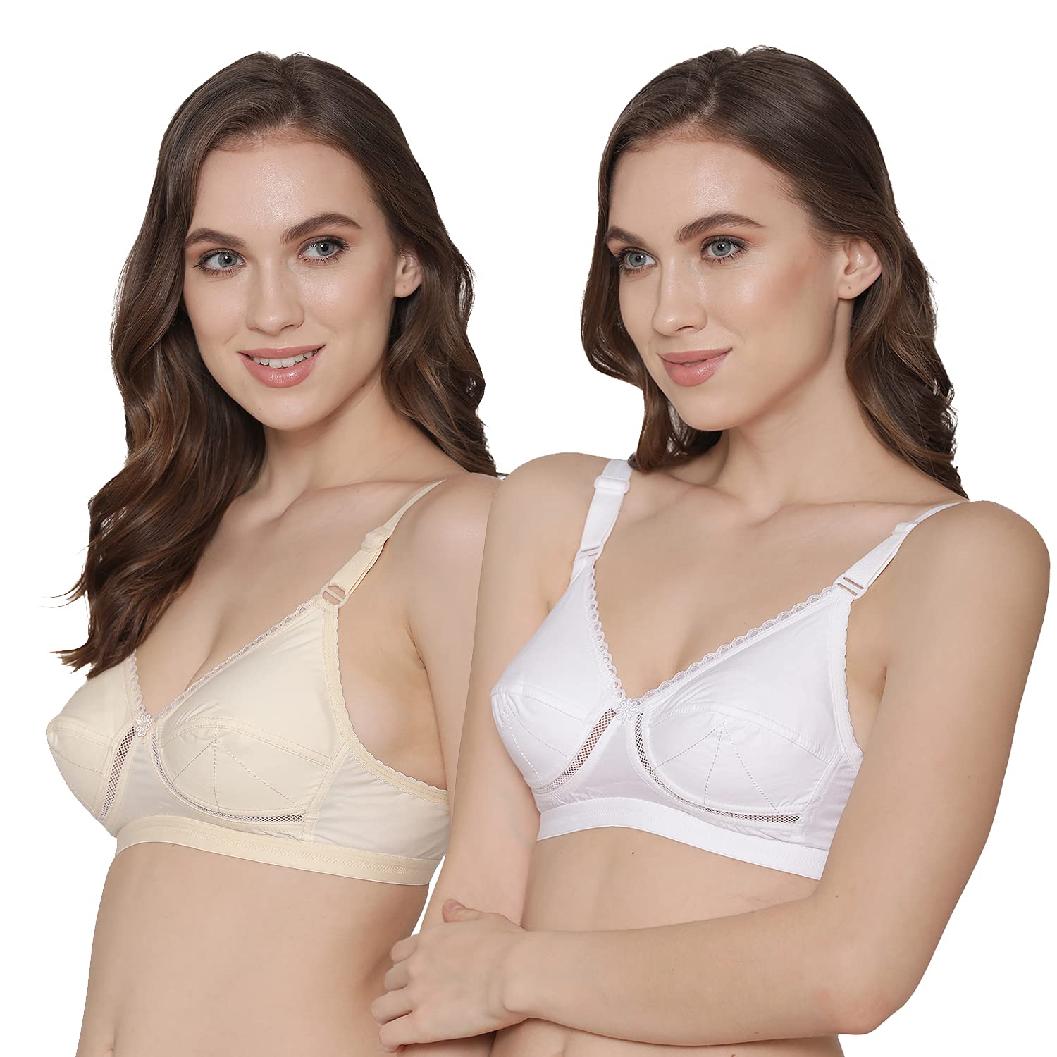 Kalyani5029 Non Padded Solid Full Coverage Everyday Lacy Bra |Pack opf 2|