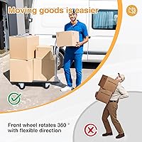 Vista 5 de Carro de mano de plataforma resistente para mudanza, plataforma plegable con ruedas giratorias de 360 grados, carrito de mano plegable para carga
