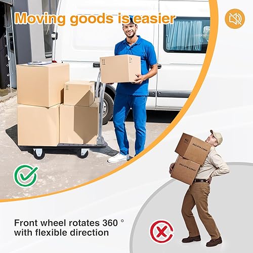 Miniatura 5 de Carro de mano de plataforma resistente para mudanza, plataforma plegable con ruedas giratorias de 360 grados, carrito de mano plegable para carga y