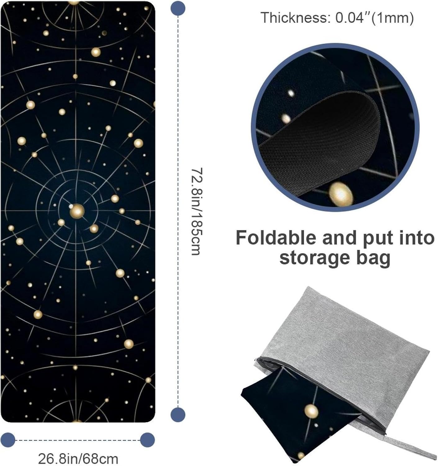 Yoga Towel, Constellations Zodiac Galaxy Pattern Non Slip Sweat Absorbent Hot Yoga Mat Towel for Hot Yoga, Pilates and Fitness - 72.8" x 26.8"