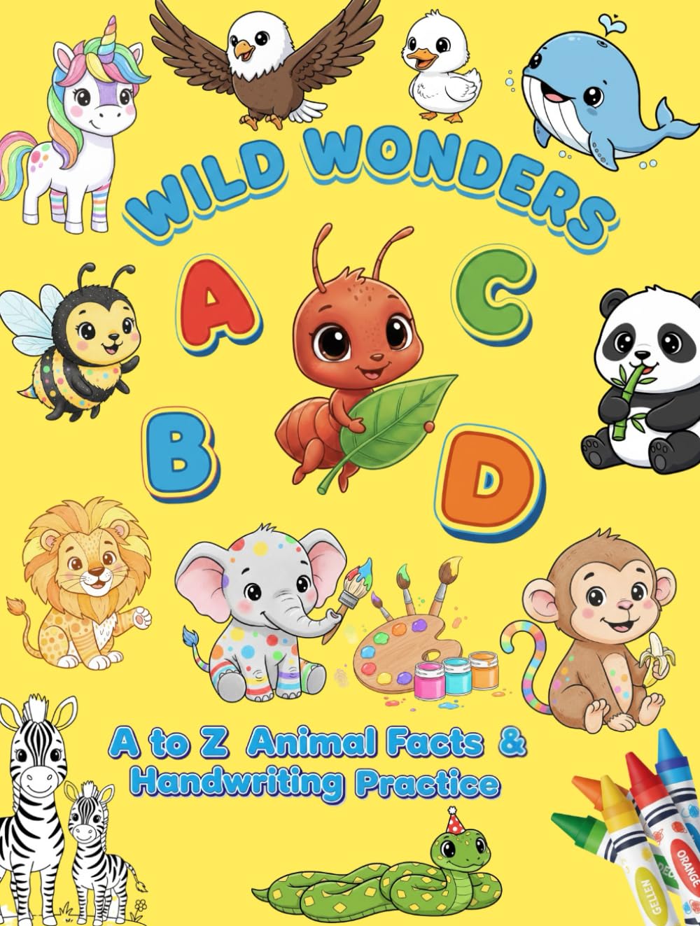 Wild Wonders Coloring Book: Coloring book with A to Z animal facts and handwriting practice
