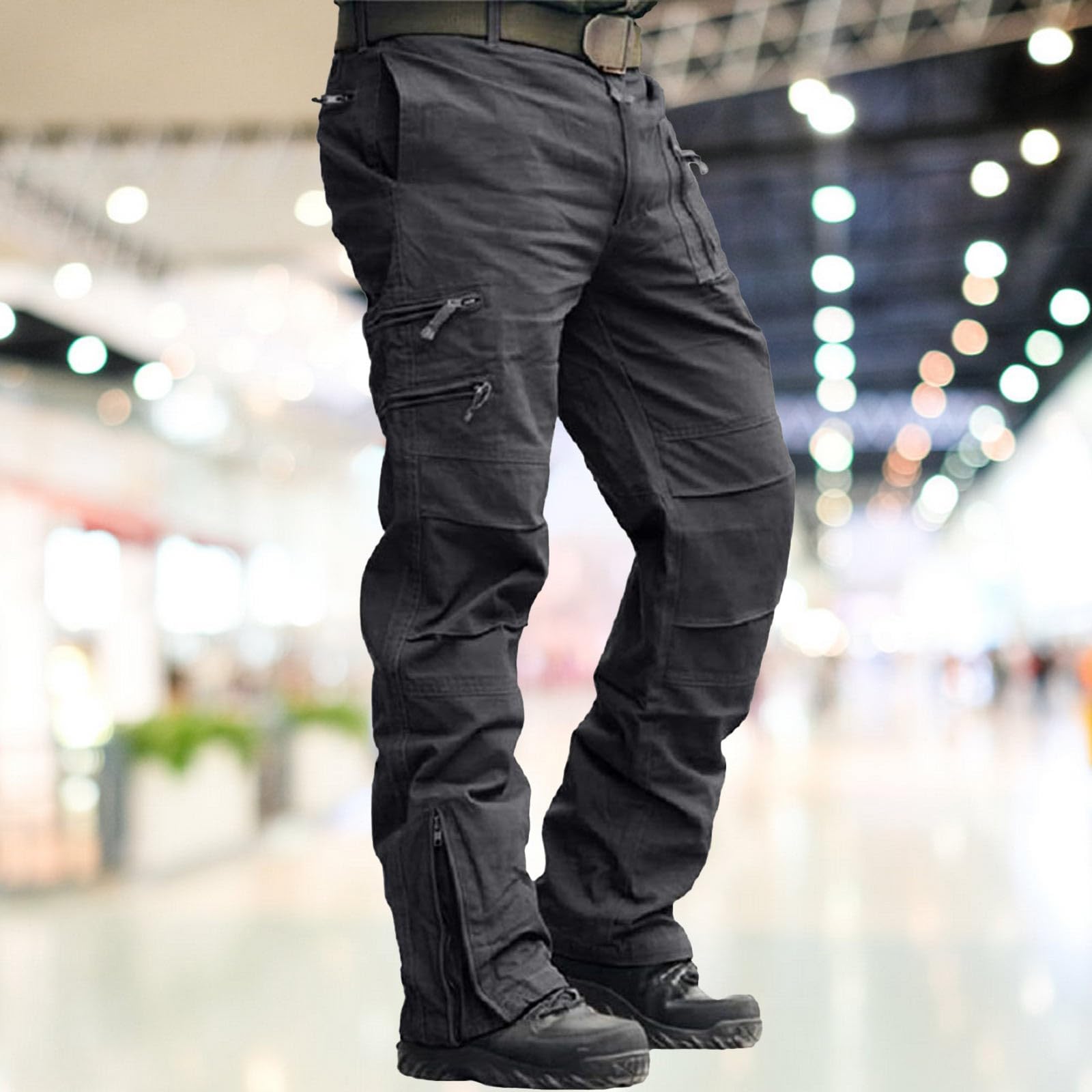 Sturmhose Herren Outdoor, Loose Fit Herren Trainingshose, Einfarbig mit Reißverschlusstaschen Softshellhose, Bequeme Stretch Trekkinghose, Atmungsaktiv Jogginghose für Männer