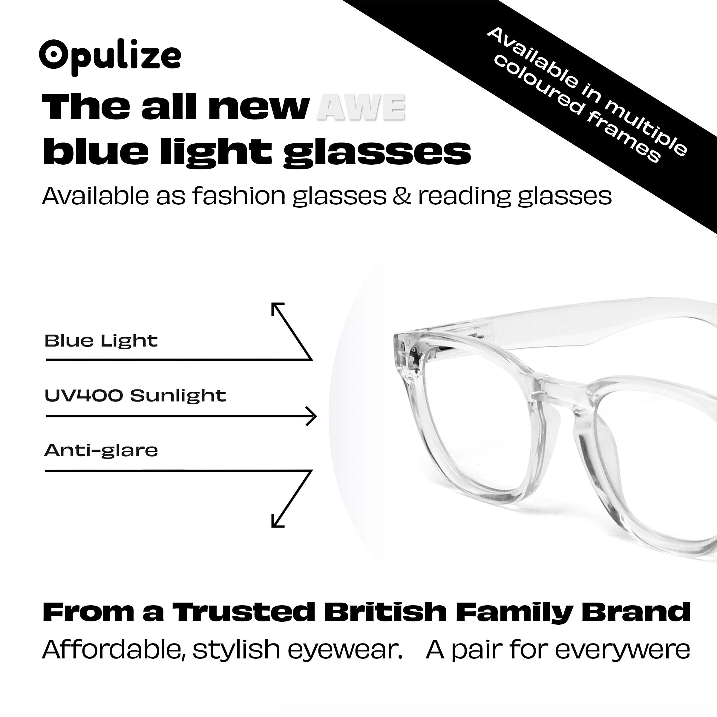 Opulize AWE - Lentes de lectura con bloqueo de luz azul para mujeres y hombres, retro, redondos, antirreflejos, con protección UV, transparentes +1.50