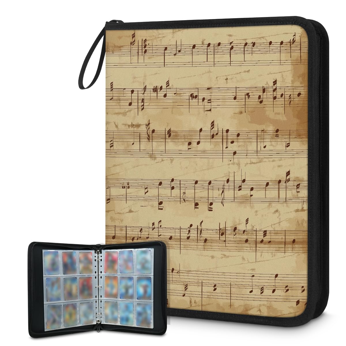 Mexpekil Raccoglitore di carte vintage per spartiti musicali, 9 tasche con 50 pagine a caricamento laterale, cartella per raccolta di carte per 900 carte, album per carte collezionabili con cerniera
