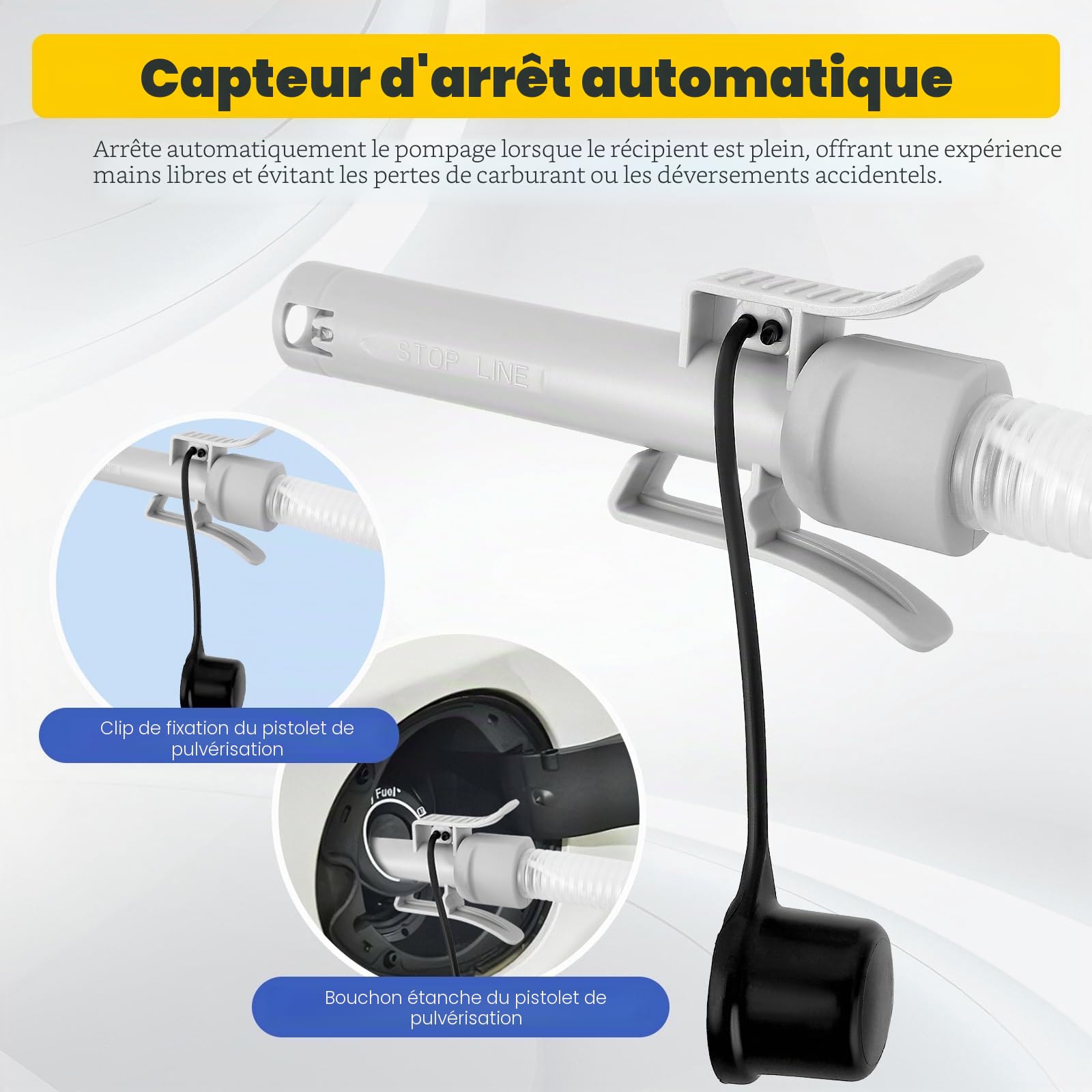 Pompe à carburant électrique avec double raccord (batterie + USB) – Pompe à essence 2,8 GPM 12 LPM, pompe diesel et pompe à huile pour bidons et fûts – Tuyau inclus (batterie + USB)