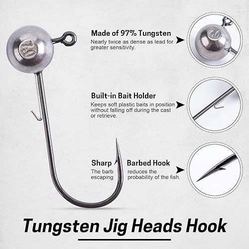 Miniatura 2 de Goture Jig Heads, Tungsten Ball Jig Heads,Round Jig Head Hooks for Freshwater Saltwater Fishing,Crappie Jigs for Trout Bass Walleye