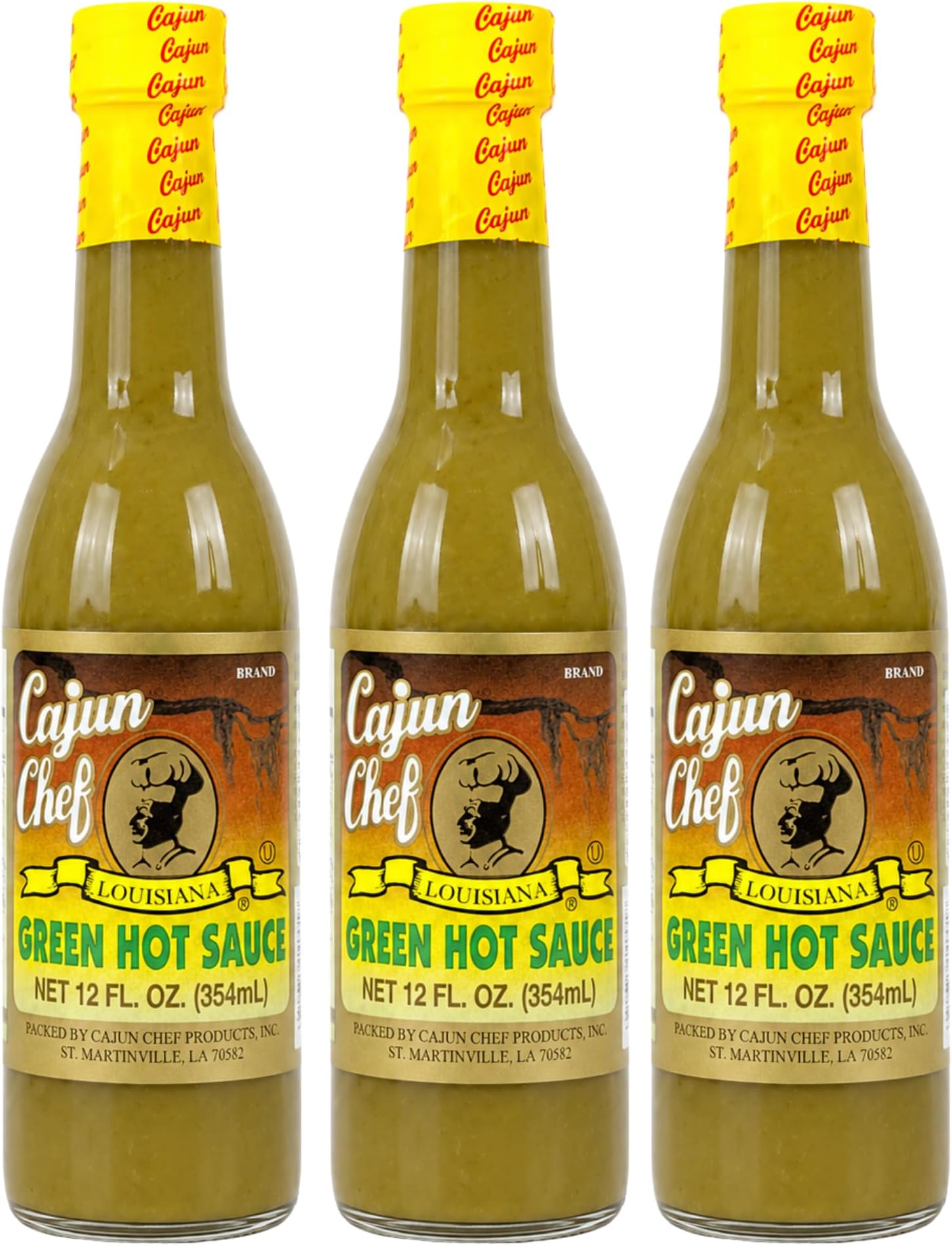 Green Louisiana Hot Sauce 12 oz (Pack of 3) - Mild Green Cayenne Pepper Sauce Made with Louisiana Peppers, Cajun Style Hot Sauce for Gumbo, Seafood, Soups, Meat, Fried Foods and Cooking