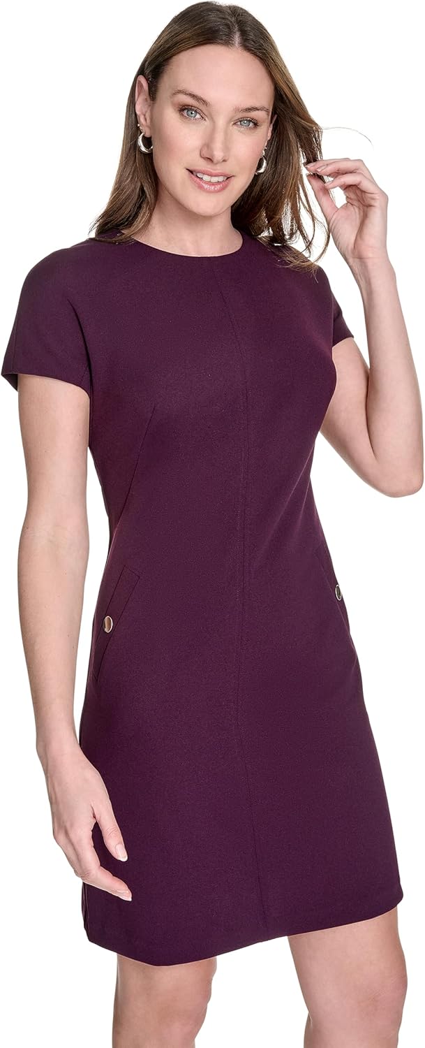 Tommy Hilfiger Womens Cap Sleeve Crew Neck Two Hip Pockets Sheath Mini Dress - Image 4
