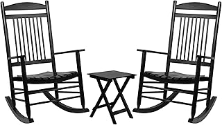 MUPATER Outdoor Rocking Chair Sets 3-Piece, Bistro Table and Chairs Set of 2,Patio Wooden Rocker Bistro Set with Foldable Table and Curved Seat,Black
