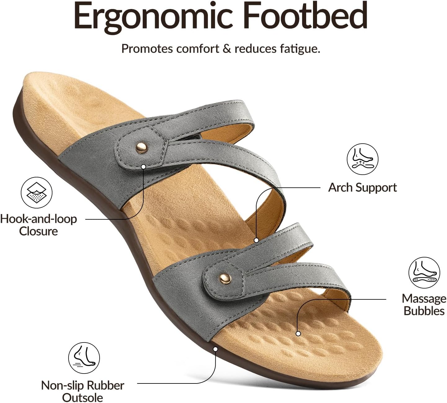 Rihero Women's Orthopedic Arch Support Flat Sandals Comfortable Casual Slide Sandals with Adjustable Strap for Summer Walking - Image 4