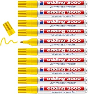 edding 3000 marcador permanente - amarillo - 10 rotuladores - punta redonda 1,5-3 mm - indeleble de secado rápido - resistente al agua y a los borrones - universal