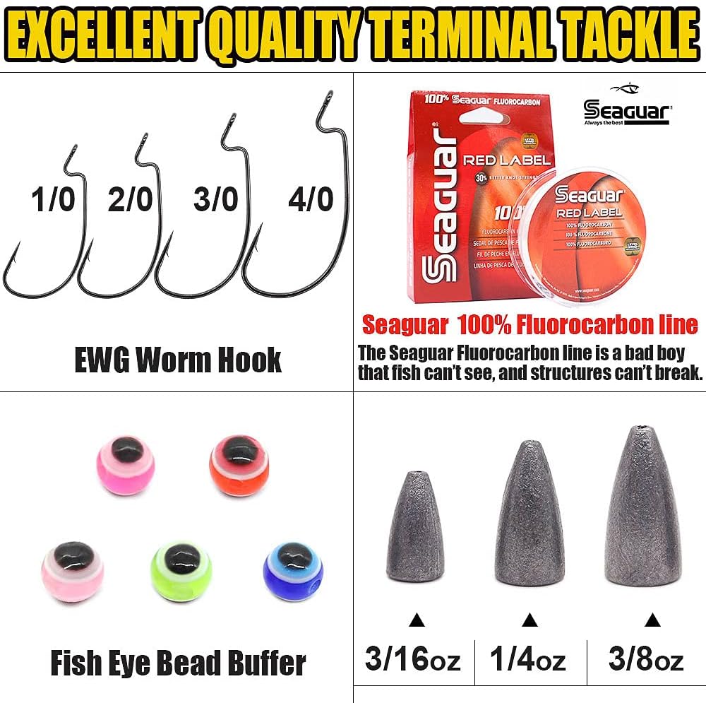 Texas-Rigs-for-Bass-Fishing-Leaders-with-Weights-Hooks-Rigged-Line-Kit : Sports & Outdoors