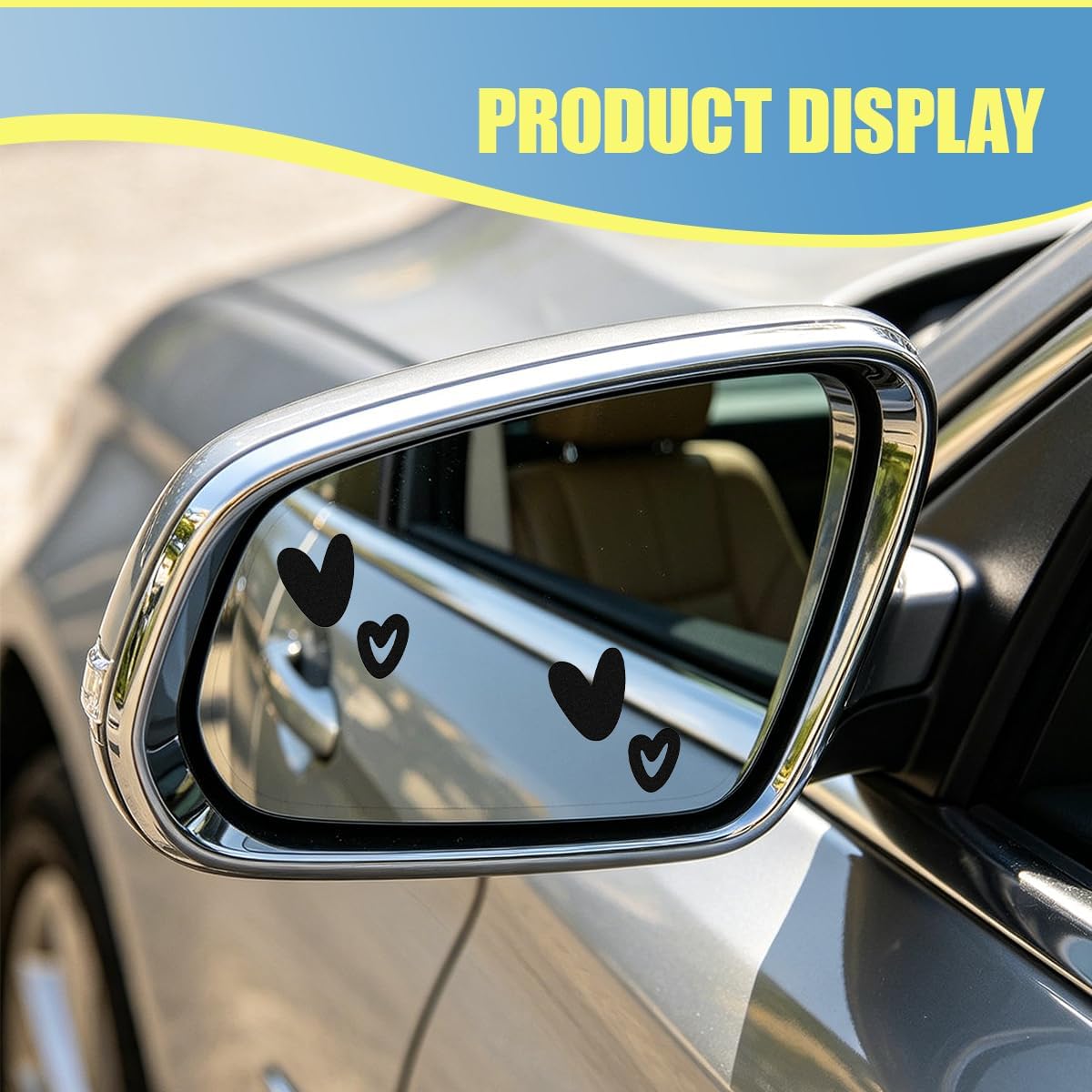 2PCS Cute Heart Car Rearview Mirror Decal Sticker, 1 x 0.9 Inch Water-Resistant Vinyl Decals, Auto Interior Decoration Accessories for Window, Laptop, Water Bottle (Black) image 4