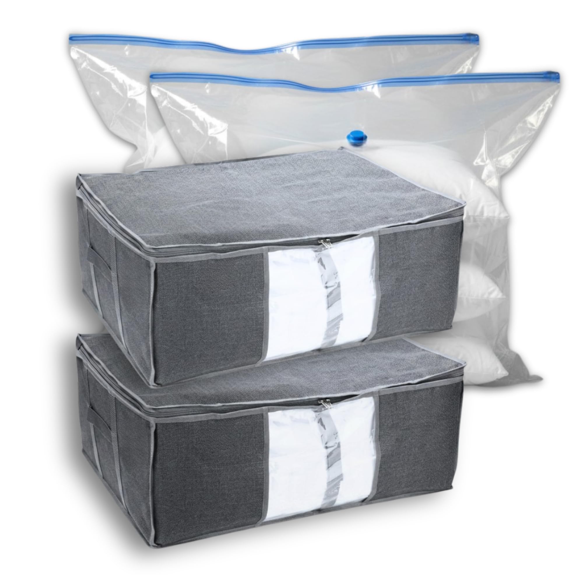 (2 pack) 67.5L XL Clothes Storage Bag with Zipper – XL Foldable Storage Box with Clear Window & Reinforced Sides – Space Saving Organiser for Bedding, Pillows, Duvets & Clothes – Vacuum Storage Bag