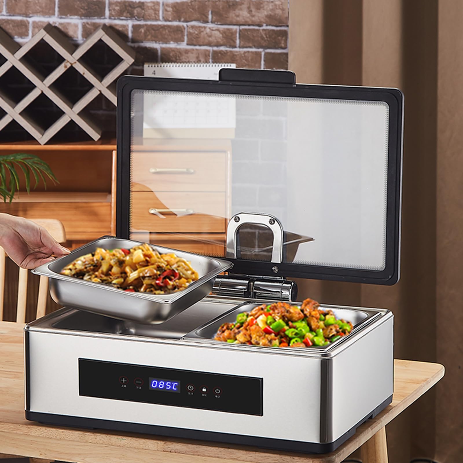 304 Chafing Dish Elettrico in Acciaio Inox 9/13 L Scaldavivande per Buffet Elettrico Idraulico Intelligente Scaldavivande Buffet per Buffet di Catering e Feste(13L/2)