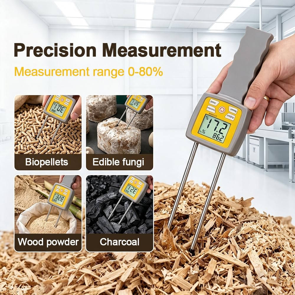 Holzfeuchtemessgerät, Sägemehl Feuchtigkeitsmesser 0-80%, Digitaler Tester