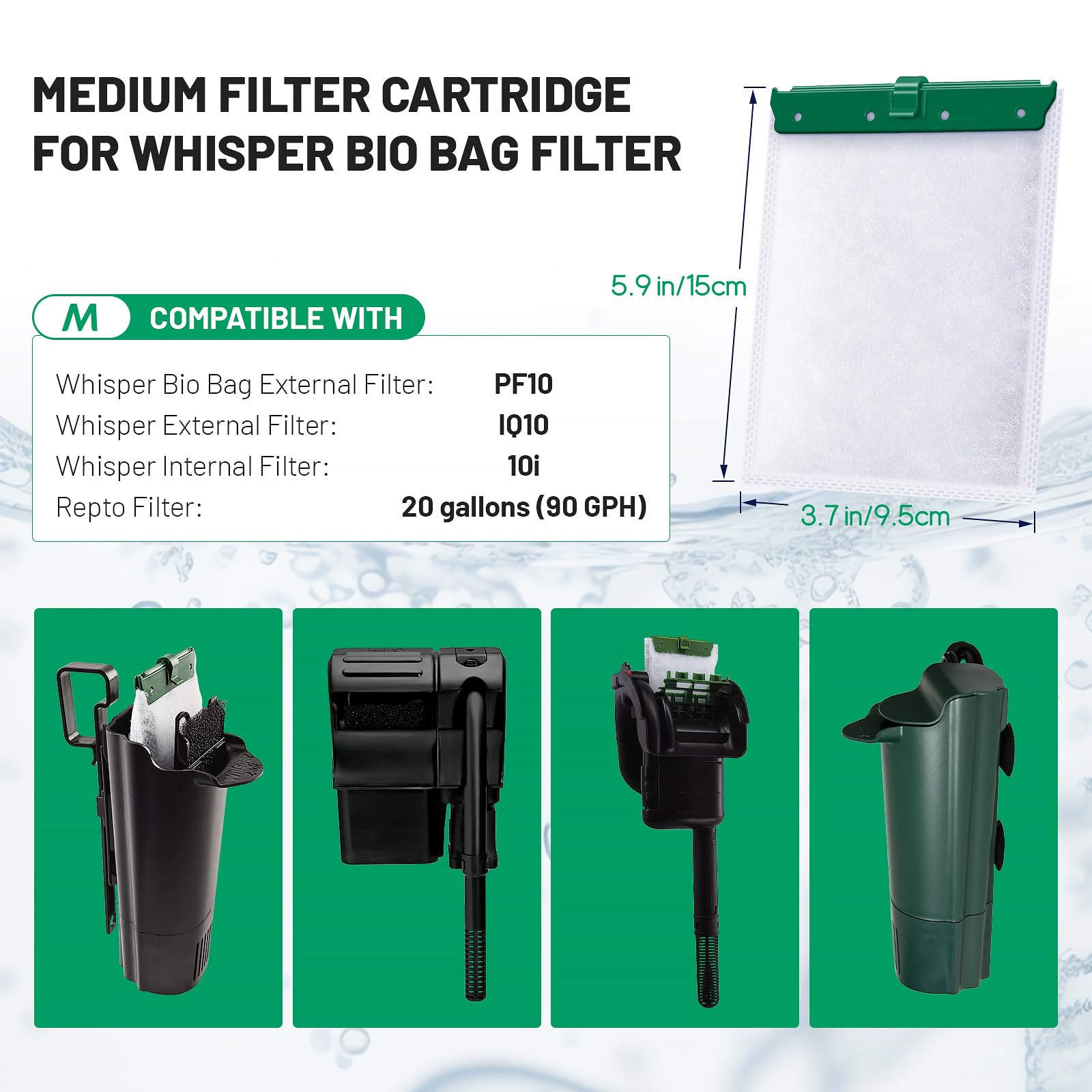 Esctabalt 16 Count Medium Filter Cartridges Compatible with Whisper Bio Bag Filters, Large Aquarium Filter Cartridge for Whisper 10i/IQ10/PF10 and Repto Filter 90 GPH