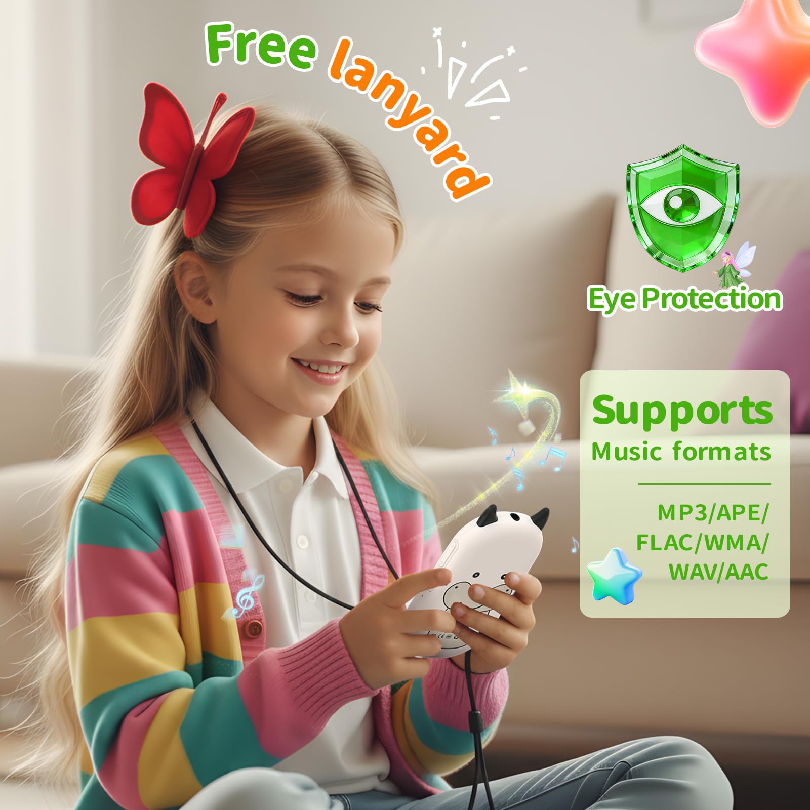 64Go Lecteur MP3 Bluetooth 5.3 pour Enfants,Lecteurs MP3 avec Haut-parleurs, Radio FM, réveil, Batterie 750 mAh, Cordon Gratuit,Jouez de la Musique en Un Seul clic，Carte TF Extensible de 128 Go