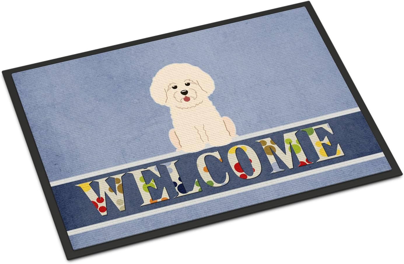 Caroline's Treasures BB5656MAT Bichon Frise Welcome Doormat 18x27 Front Door Mat Indoor Outdoor Rugs for Entryway, Non Slip Washable Low Pile, 18H X 27W