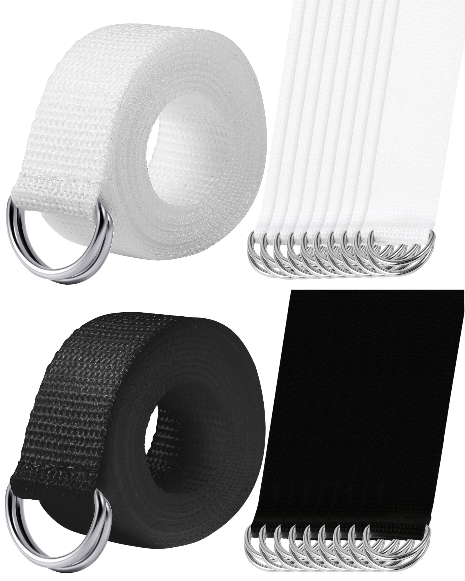 Jecery Black White Football Belt 52 Inches Flag Football D Ring Web Fabric Belt for Sport Youth Men Women Boy Kid Girl