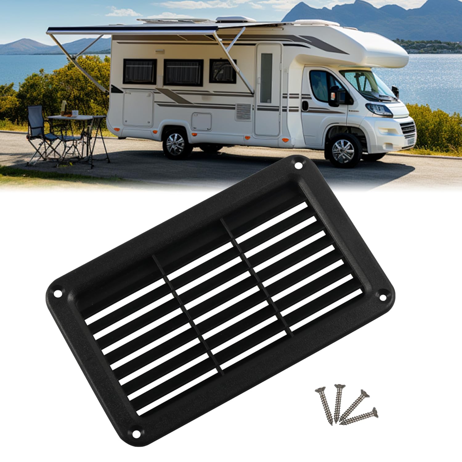 2Pcs RV Air Vent Louver Grille | ABS Ceiling Vent Cover For Boat, Yacht, Bathroom & Office | Black With Screws Included