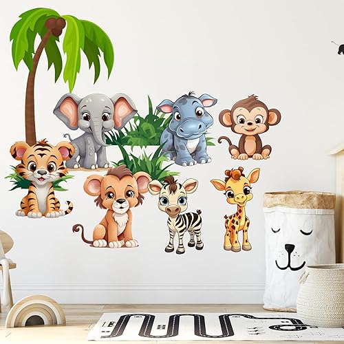 Miniatura 4 de Gotsafety Calcomanías de pared de animales de bebé, calcomanías de pared de animales de selva de vinilo prémium para guardería y aula, calcomanías