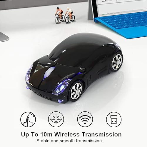 Miniatura 5 de ASHATA Ratón inalámbrico, ratón deportivo de 2.4 G, con forma de coche, ratón óptico Bluetooth con receptor USB, lindo ratón portátil de 1600 DPI