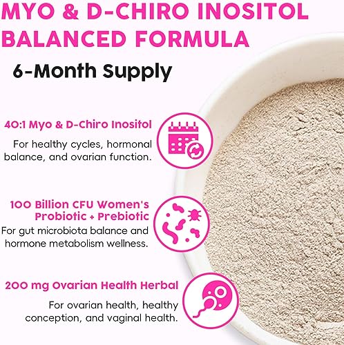 Miniatura 4 de Apoyo ovárico, mio-inositol liposomal 40:1 y D-Chiro inositol, para una ovulación saludable, ciclo menstrual y salud reproductiva, probióticos y