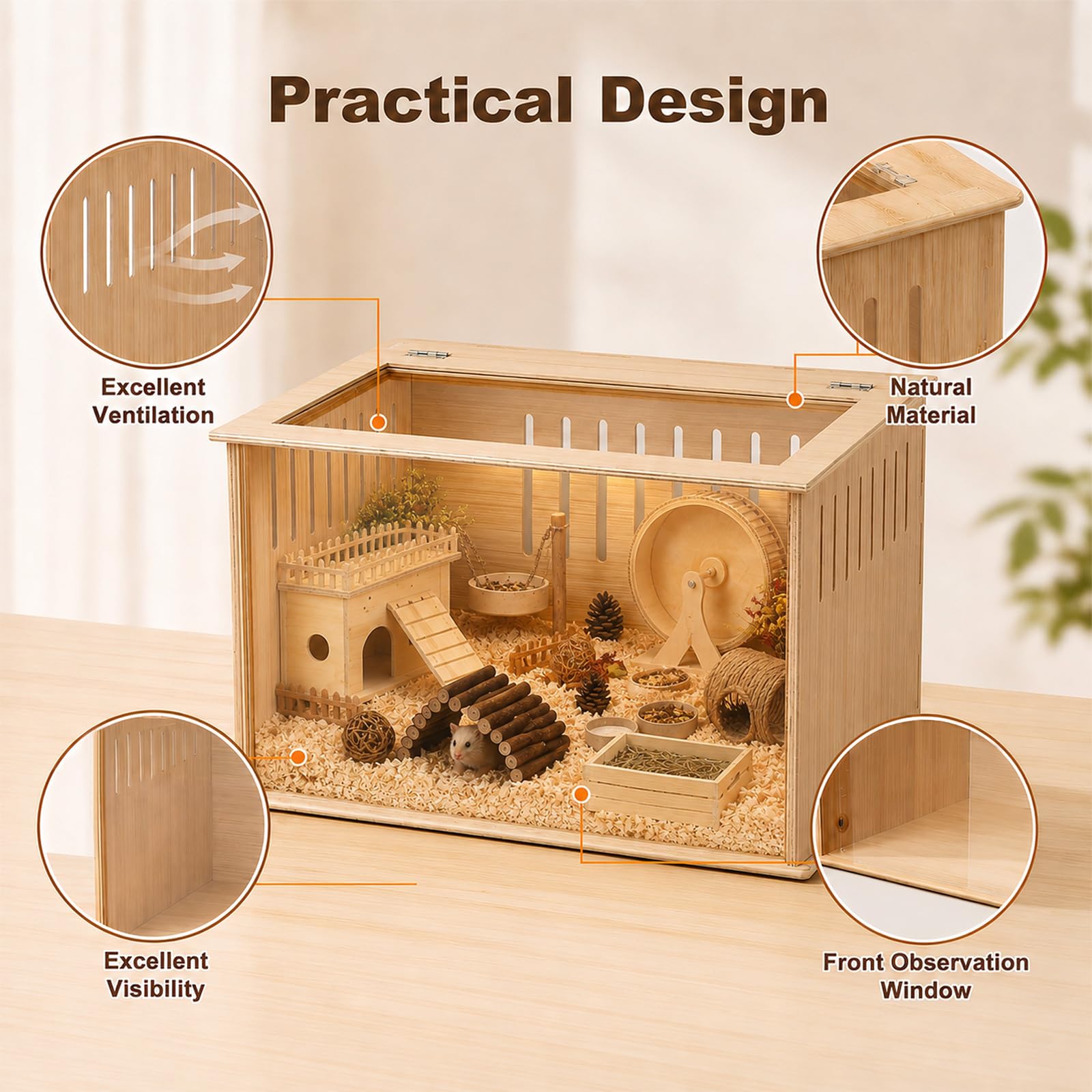 Cage en Bois pour Hamster 80x40x40cm avec fenêtre d'observation