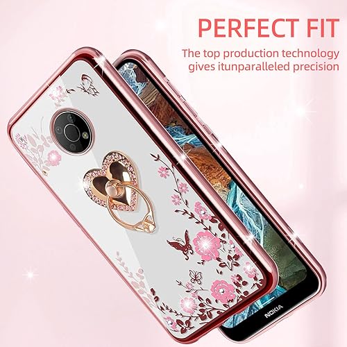 Miniatura 7 de KuDiNi Funda para Nokia G300, Nokia G300 5G para mujer, con purpurina, suave, mariposa, corazón, floral, transparente, funda protectora con función