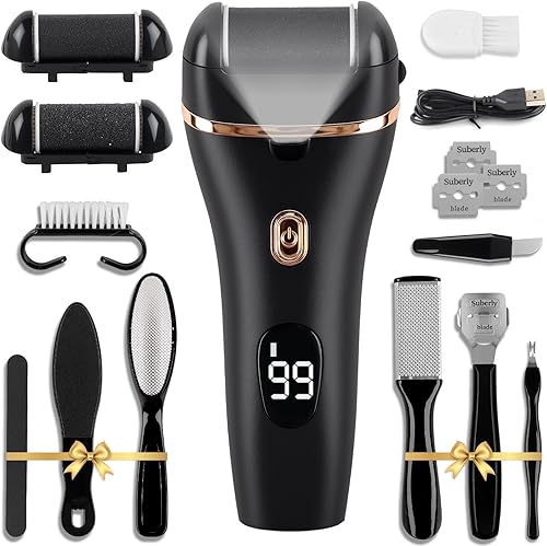 Limpiador eléctrico de pies, kit de pedicura 17 en 1, removedor de callos para pies, lima eléctrica de pies para piel seca y muerta, 3 rodillos,