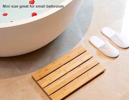 Miniatura 3 de PELYN Tapete de baño de ducha de bambú para baño, tapete de baño pequeño antideslizante de madera de bambú para interior o exterior (15.8 x 10.2
