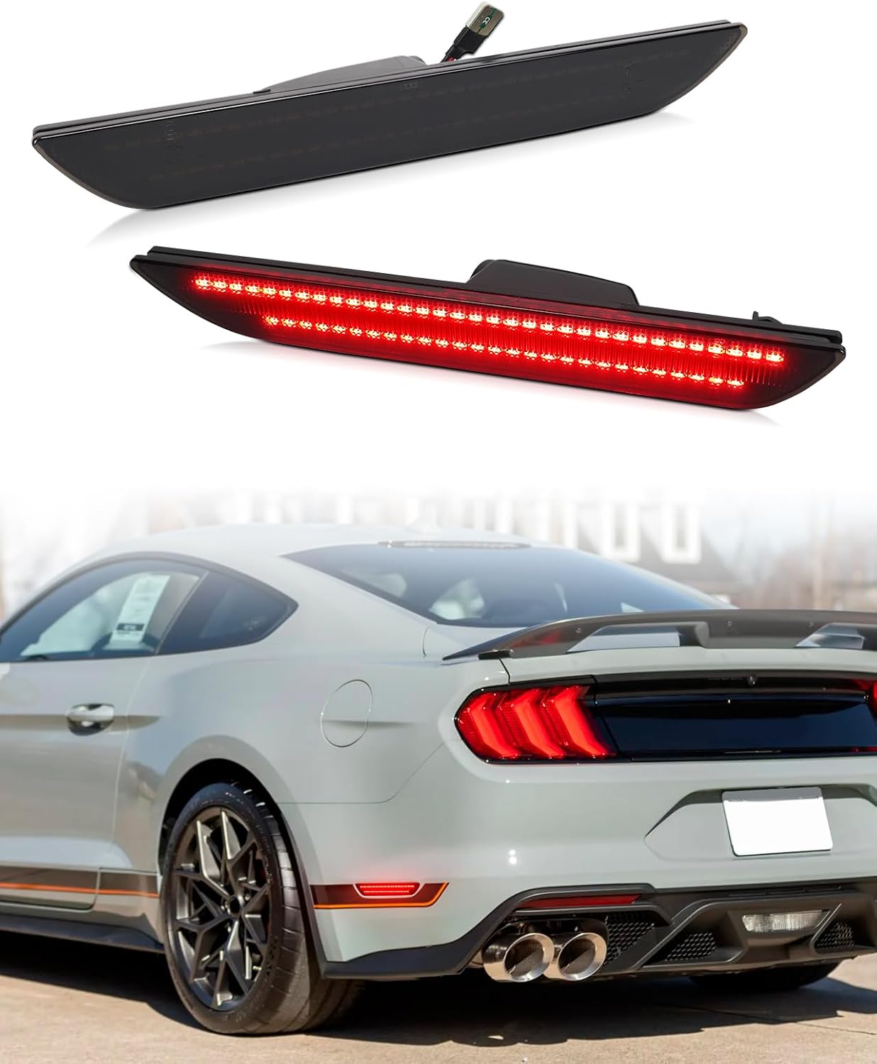 Rear Red Side Marker Lights for Ford Mustang 2015 2016 2017 2018 2019 2020 2021 2022 2023, Upgraded LED Fender Marker Parking Lamps, Smoked Lens pack of 2