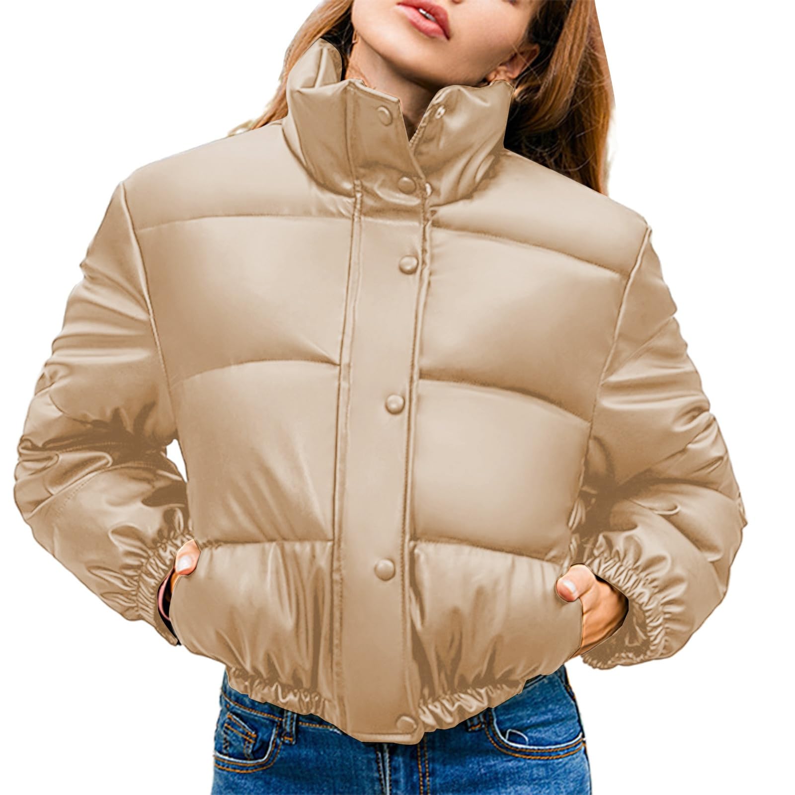Genérico Abrigo Ligero Mujer,Chaqueta Corta Acolchada Con Cuello Alto Para Mujer Abrigo CáLido De Invierno Ropa De Abrigo Informal Acolchada Abrigos De Moda