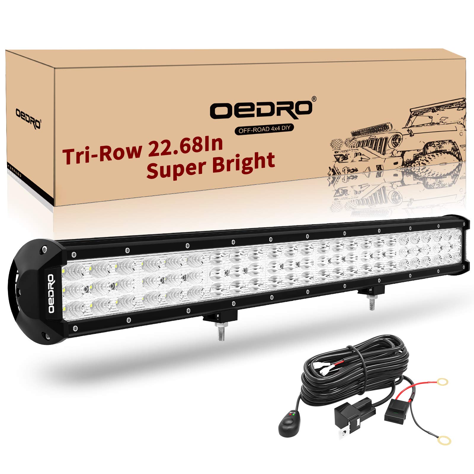 Photo 1 of OEDRO 23Inch 416W LED Light Bar Tri-Row Spot Flood Combo Led Work Light + Wiring Harness, Off Road Driving Fog Lamp Boat Lighting Fit for Truck Pickup Jeep SUV ATV UTV Tractor 23"