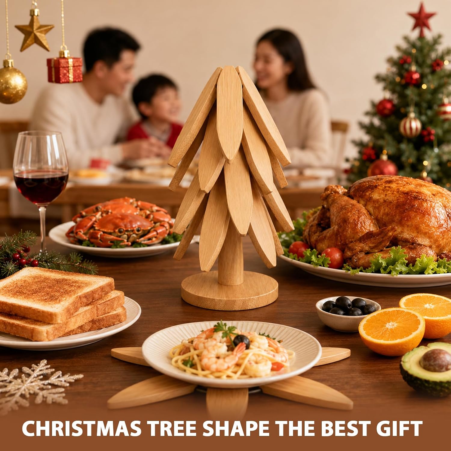 Trivets for Hot Dishes, Pots and Pans, Wooden Tree Shape Trivet