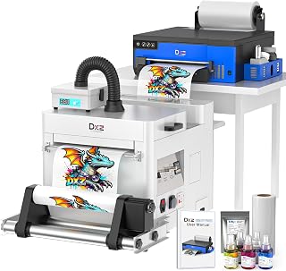 DXZ 2026 A4 DTF Printer with Roll Feeder-XP600 Doubled Printing Speed Compared to L1800 and L805,Built-in White Stirring System for DIY T-Shirt,2-Year Ink Included (Printer+Shaker Oven+Air Purifier)