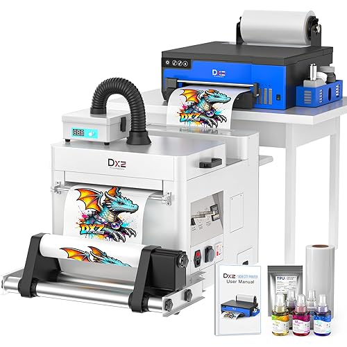DXZ 2026 A4 DTF Printer with Roll Feeder-XP600 Doubled Printing Speed Compared to L1800 and L805,Built-in White Stirring System for DIY T-Shirt,2-Year Ink Included (Printer+Shaker Oven+Air Purifier)