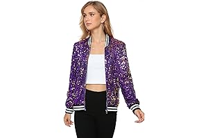 Womens Long Sleeve Purple Sequin Sparkle Open Front Jacket