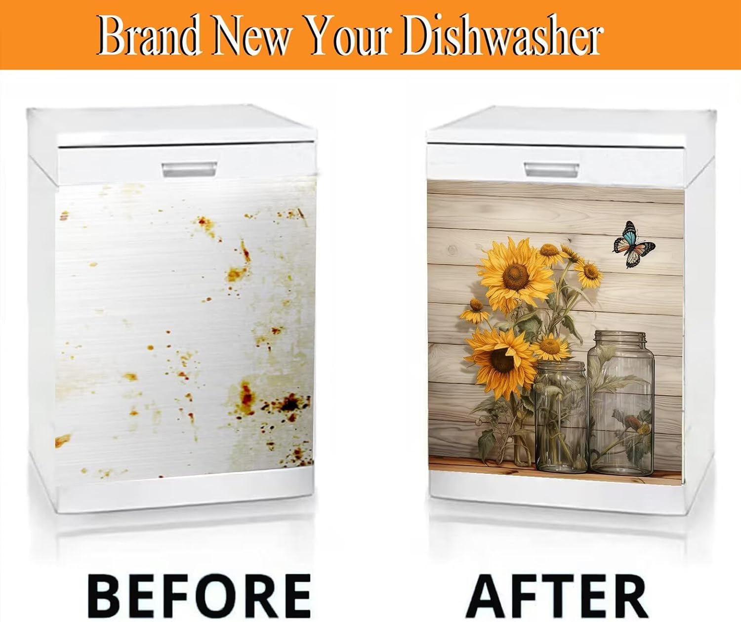 Butterfly Kitchen Decorative Dishwasher Magnetic Cover Sticker,Farmhouse Sunflower Magnet Dishwasher Door Cover Refrigerator Magnetic Door Cover Vinyl Decal for Home Appliances,23Wx26H Inches