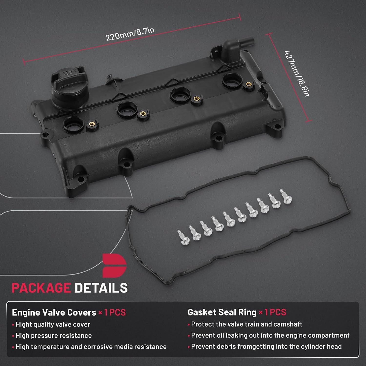 BDFHYK Engine Valve Cover with Gasket Compatible with Nissan Altima Sentra 2.5L L4 2002 2003 2004 2005 2006, Replace: 132643Z001 264982