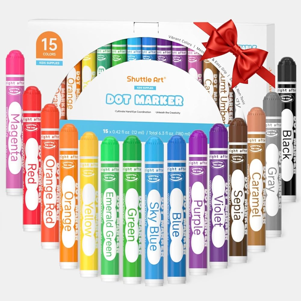 Shuttle Art Dot Markers, 15 Colors Washable Dot Markers for Toddlers,Bingo Daubers Supplies for Kids Preschool Children, Non Toxic Water-Based Bingo Daubers